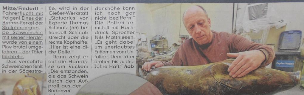 Pressebericht Bild-Zeitung, SAUber! Erste Hilfe fürs Bronze-Schweinchen
