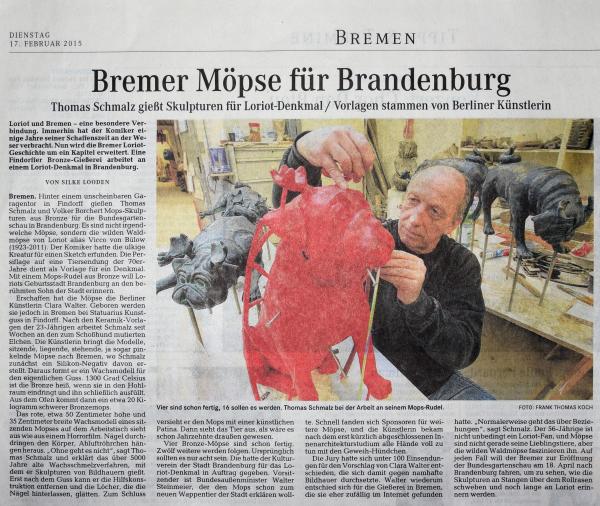 Pressebericht Bremer Möpse für Brandenburg, Weser-Kurier