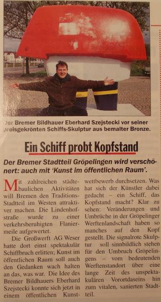 Pressebericht, Ein Schiff probt Kopfstand